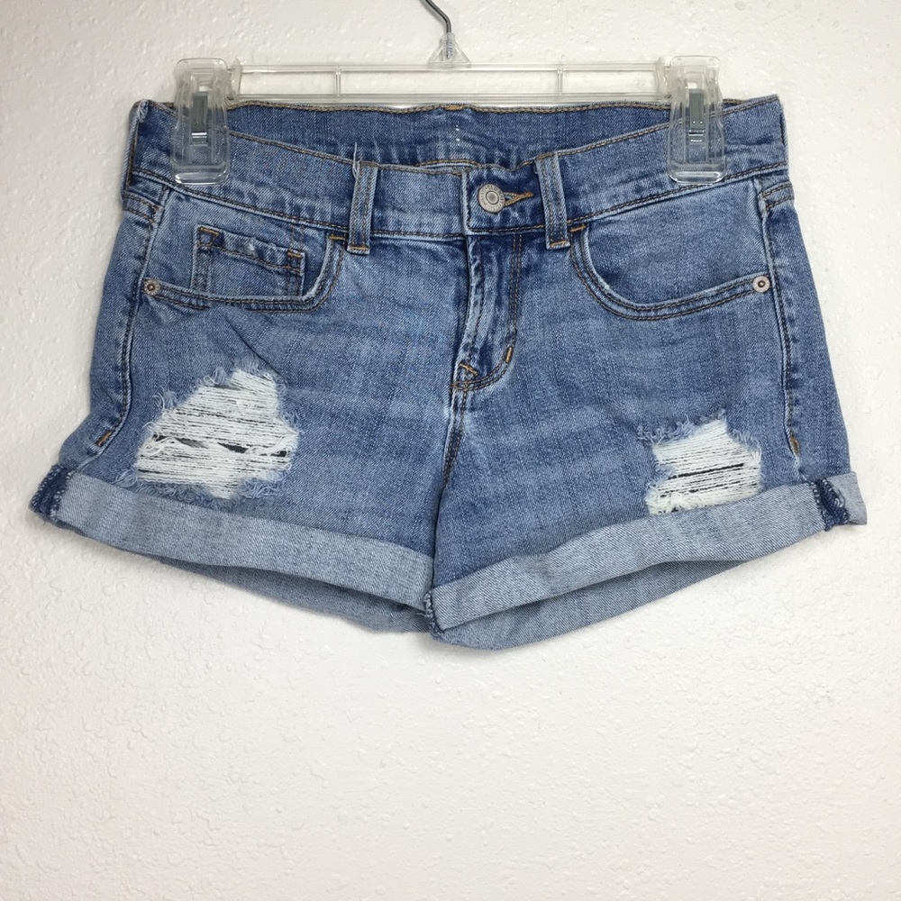 Distressed Denim Cuffed Cutoff Rolled Hem Jean Shorts SZ 0 - Picture 1 of 8